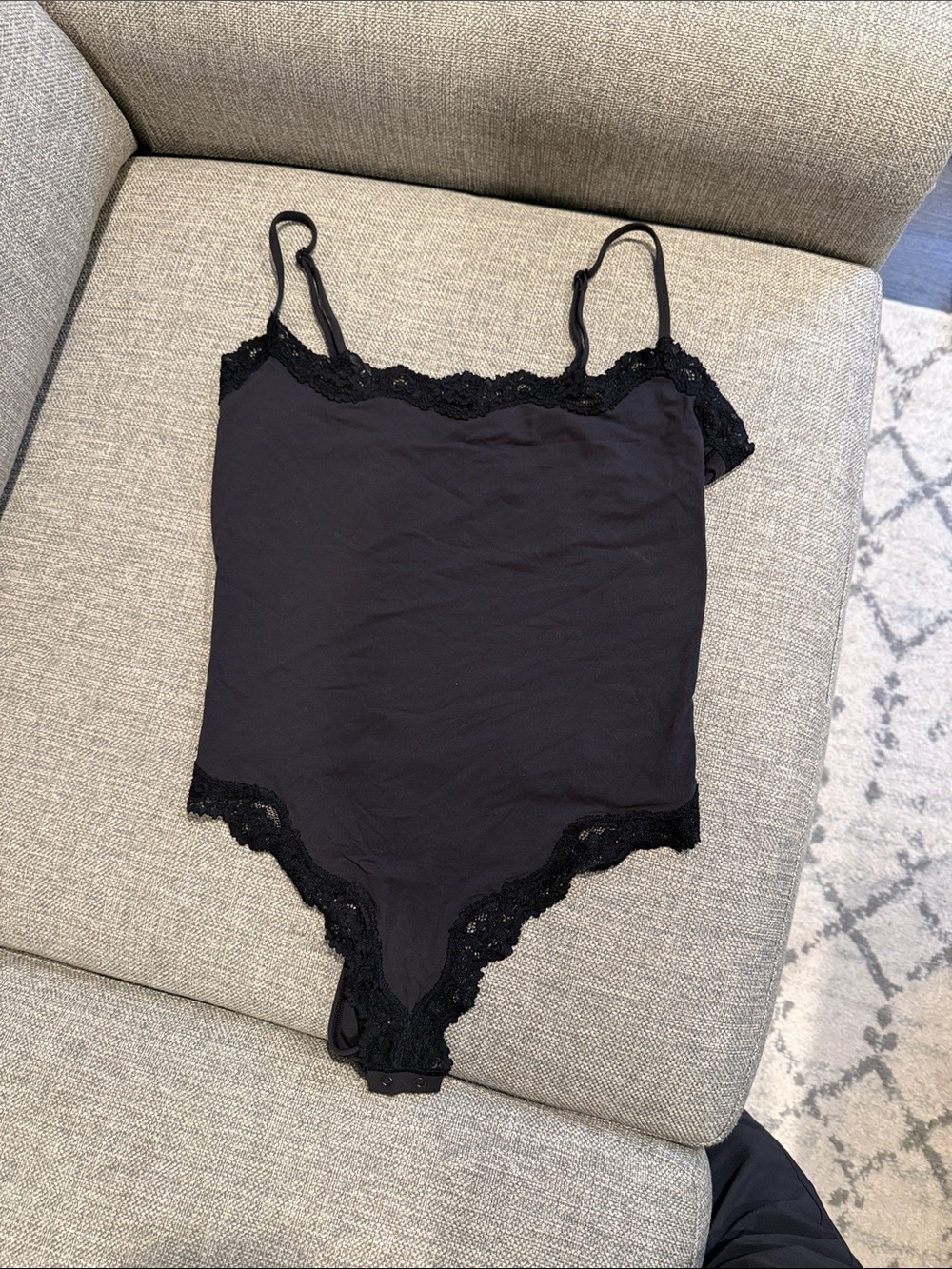 SKIMS Black Lace-Trim Camisole Bodysuit